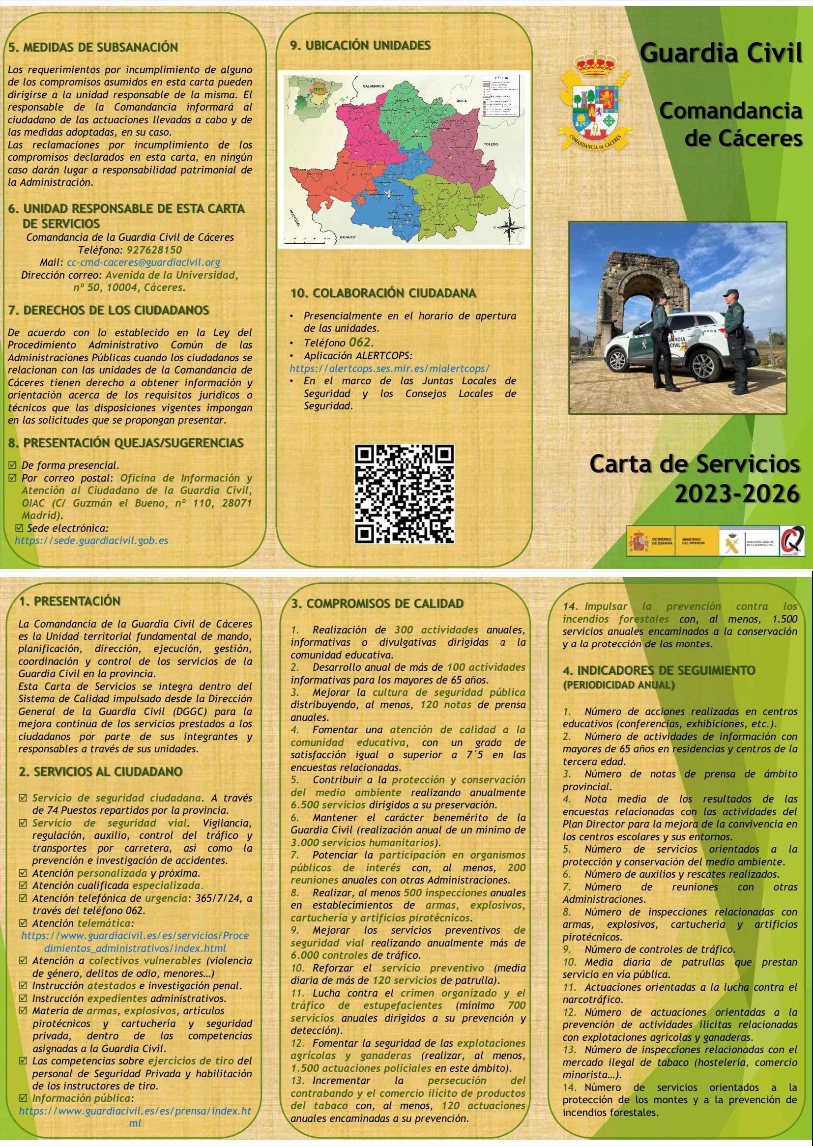Anverso Triptico Carta de Servicios Comandancia de Cáceres