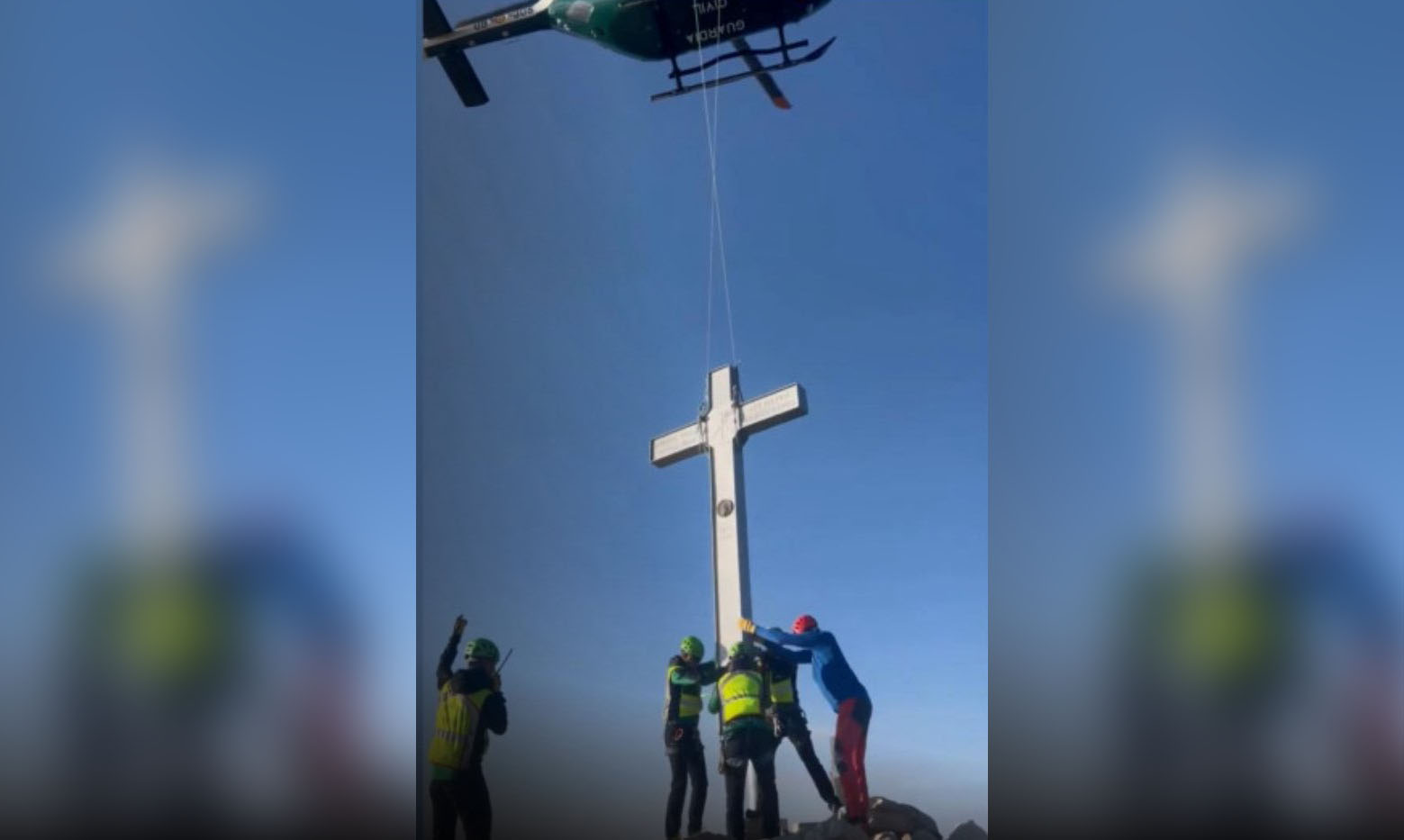 El GREIM de Benasque y la Unidad Aérea de la Guardia Civil en Huesca logran que la Cruz del Aneto vuelva a coronar los Pirineos tras su restauración CruzdeBenasque-Huesca