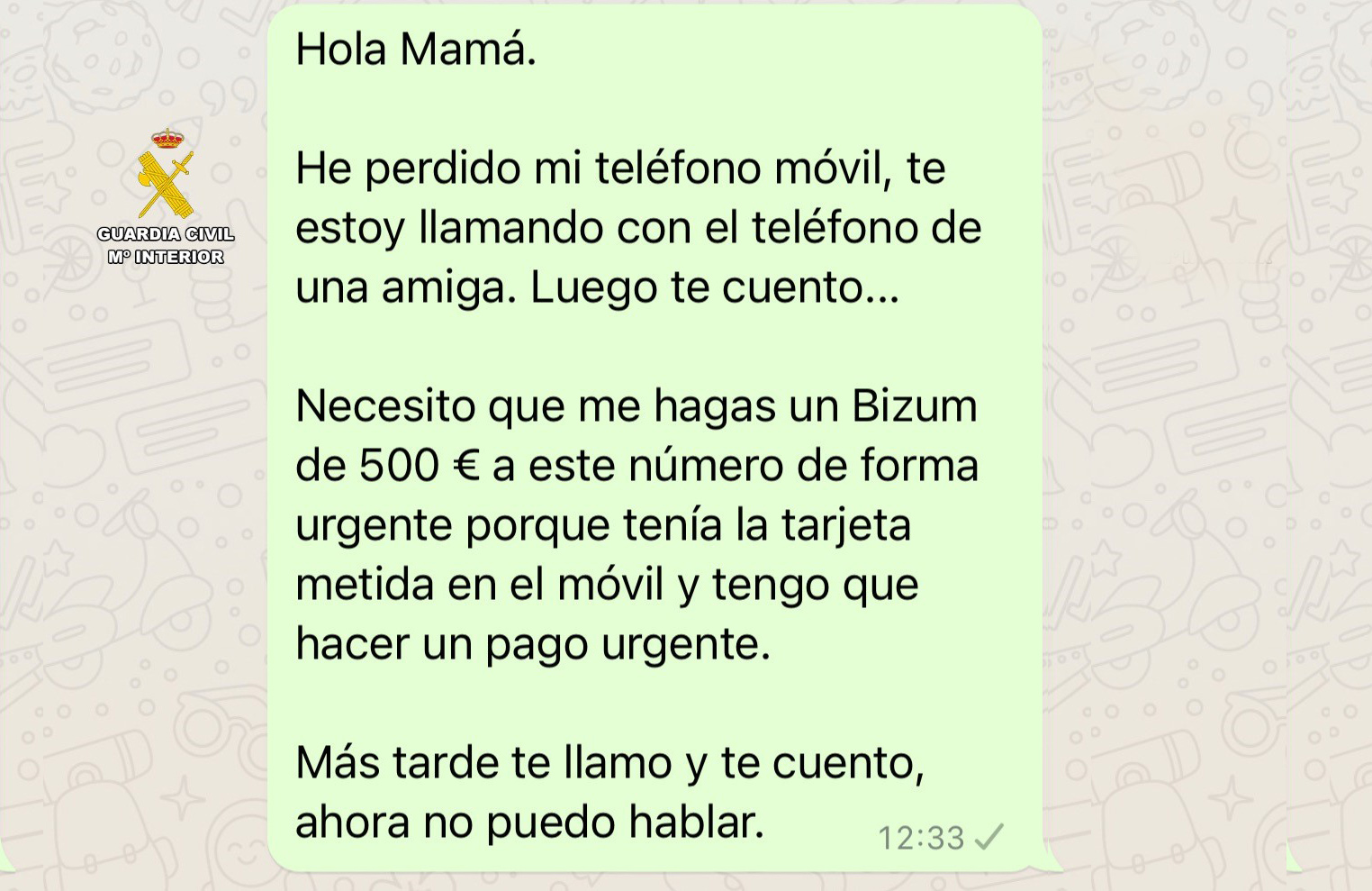 Ejemplo de estafa del timo del familiar en apuros