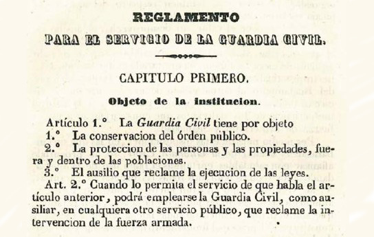 reglamento para el servicio guardia civil 1852