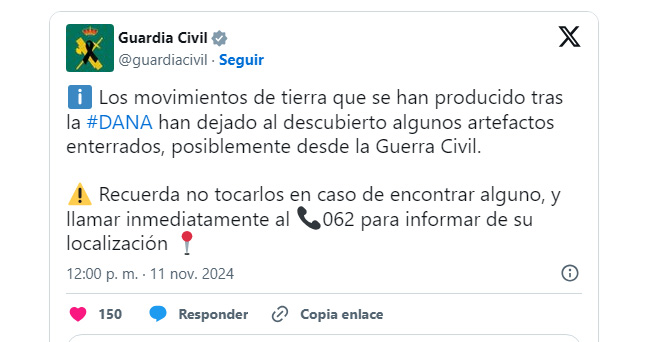 x guardia civil aviso retirada bombas
